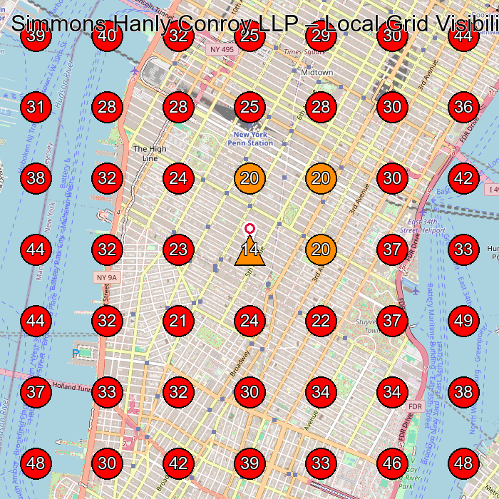 Simmons Hanly Conroy LLP GeoGrid visibility map for Personal Injury Attorney in New York